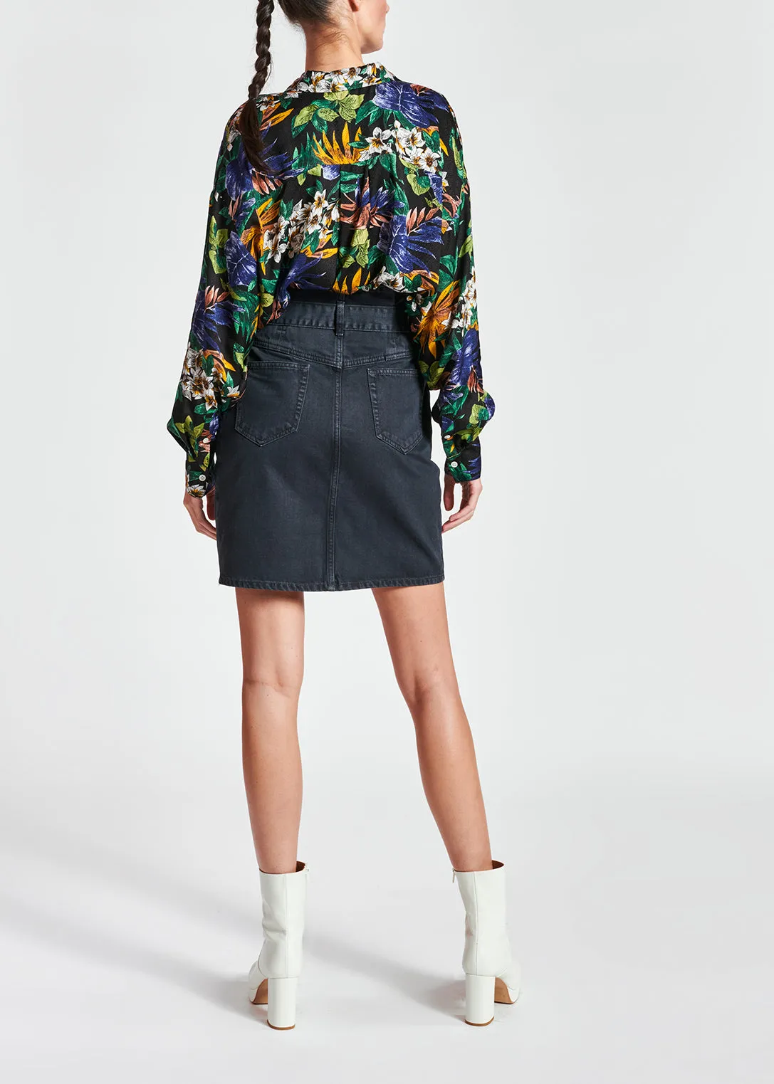 Black oversized shirt with colorful floral print