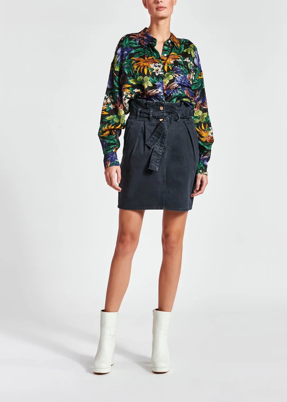 Black oversized shirt with colorful floral print