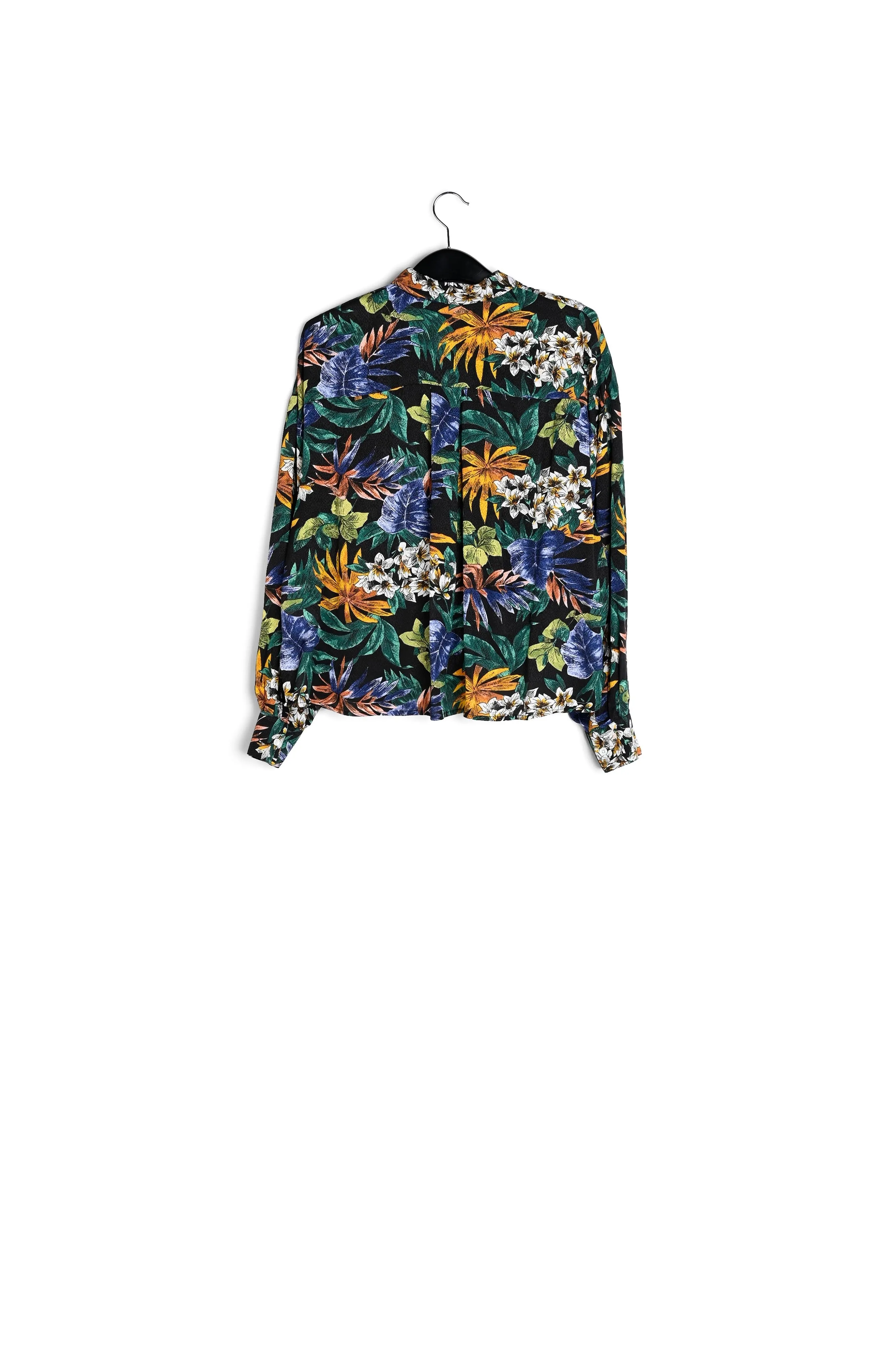 Black oversized shirt with colorful floral print