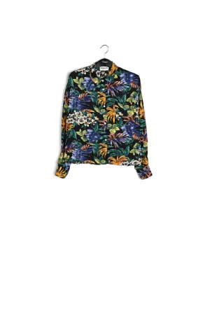 Black oversized shirt with colorful floral print
