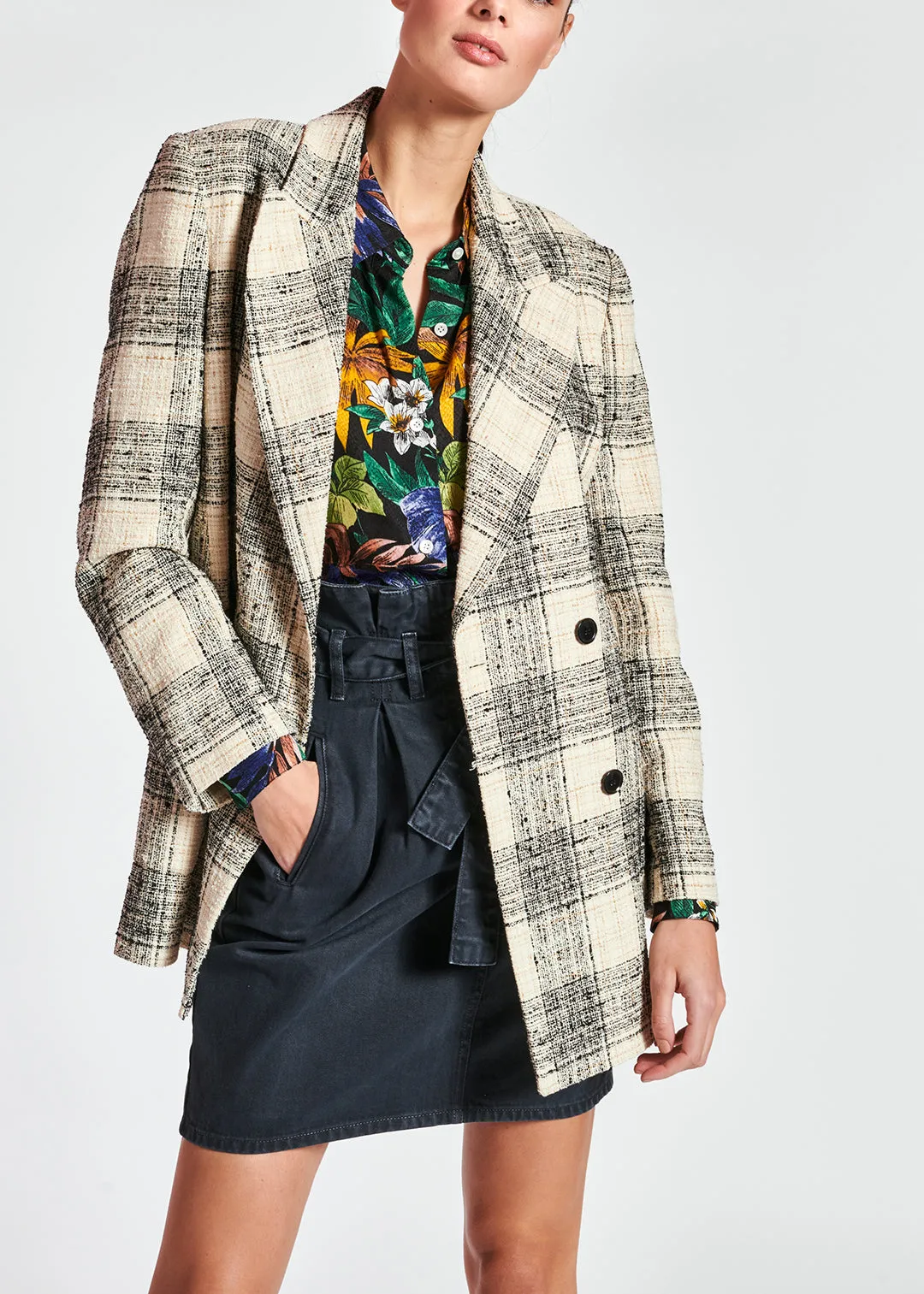 Black oversized shirt with colorful floral print