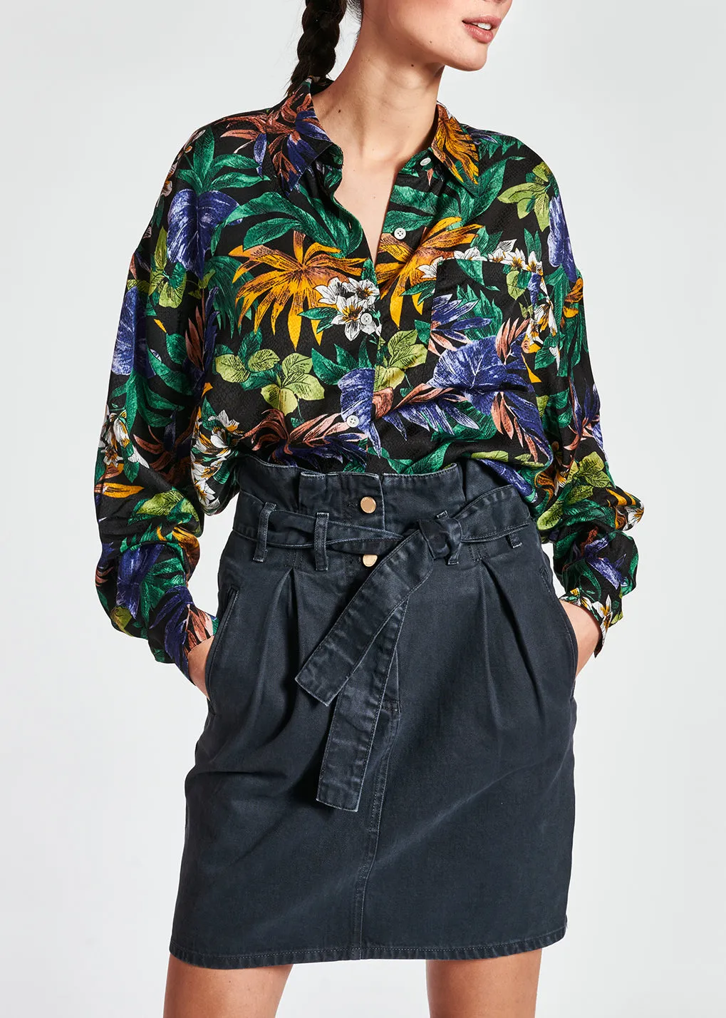 Black oversized shirt with colorful floral print
