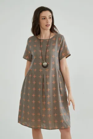 Brownish Gray A-Line Jacquard Gauze Dress