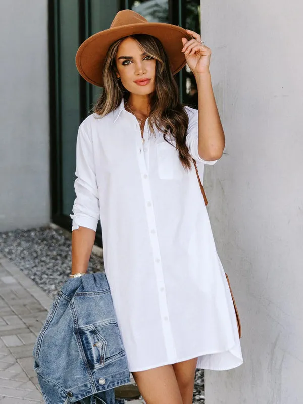 Button-Down Long-Sleeved Shirt Dress with Classic Collar