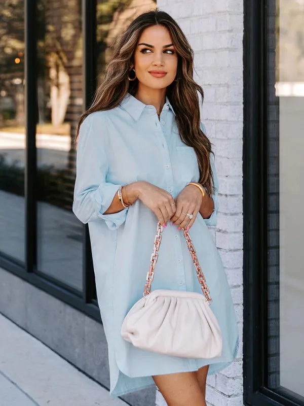 Button-Down Long-Sleeved Shirt Dress with Classic Collar