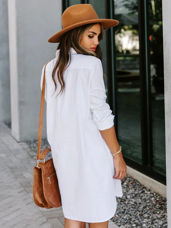 Button-Down Long-Sleeved Shirt Dress with Classic Collar