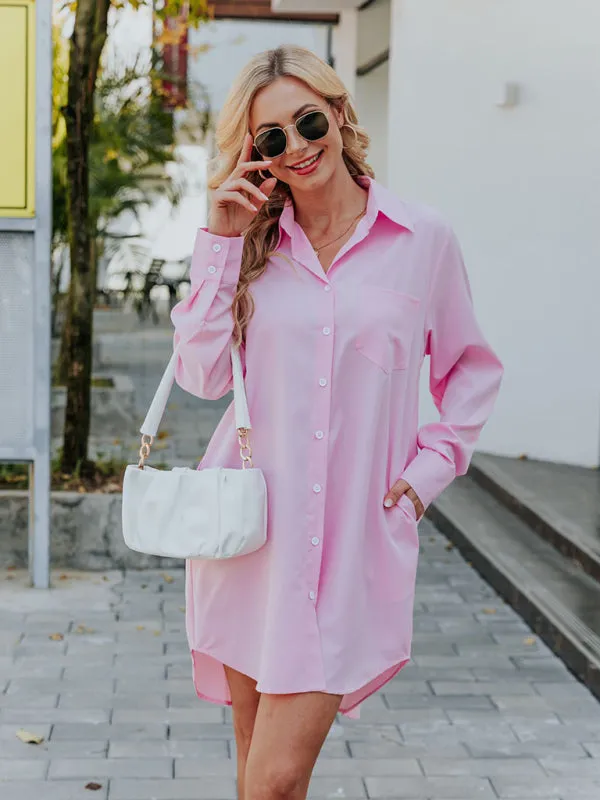 Button-Down Long-Sleeved Shirt Dress with Classic Collar