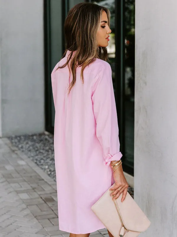 Button-Down Long-Sleeved Shirt Dress with Classic Collar