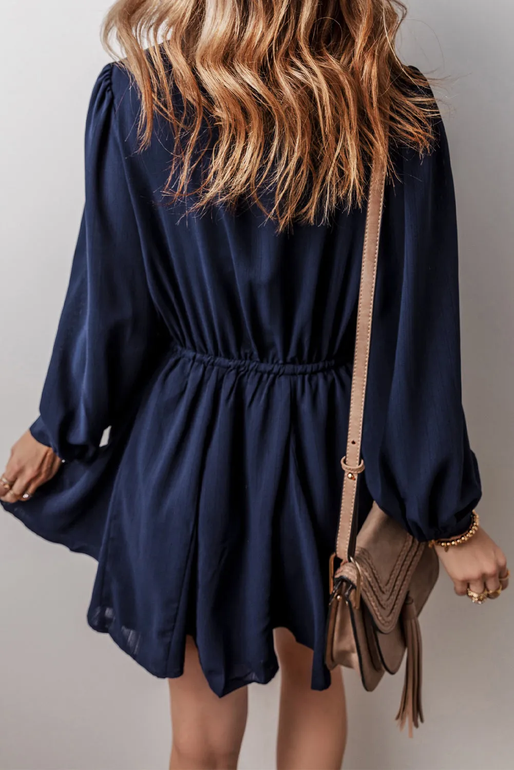 Buttoned Mini Dress with Drawstring Waist and Chest Pockets