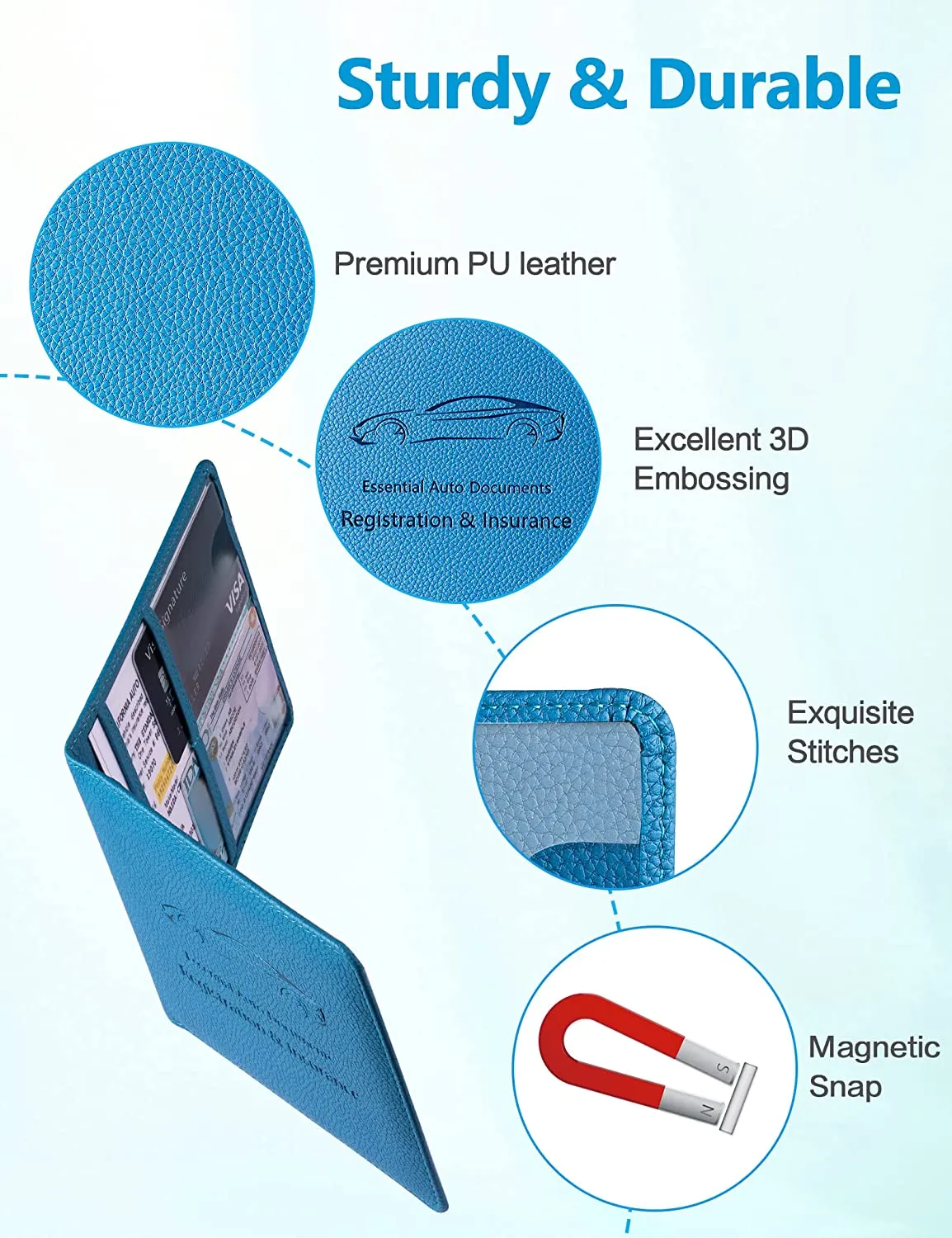 Car Registration and Insurance Holder, Car Document Holder with Magnetic Closure, Auto PU Leather Registration and Insurance Card Holder for Driver's License & Essential Documents