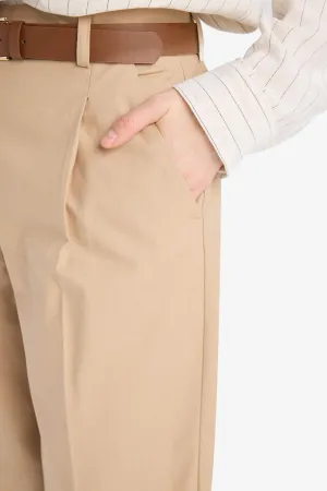 Carrot Fit Gabardin Fabric Pants High Waist Short Legs With Belt