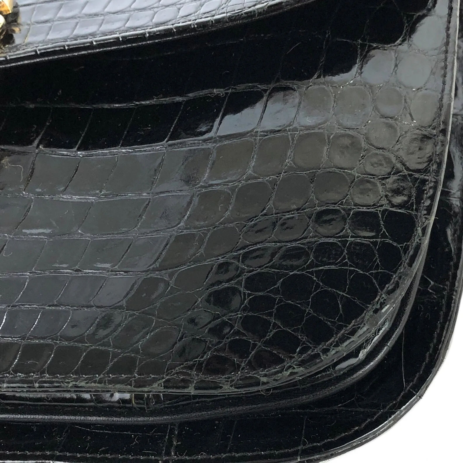CELINE C logo Horse carriage Crocodile embossed leather Shoulder bag Black Old CELINE vintage 6tmne2