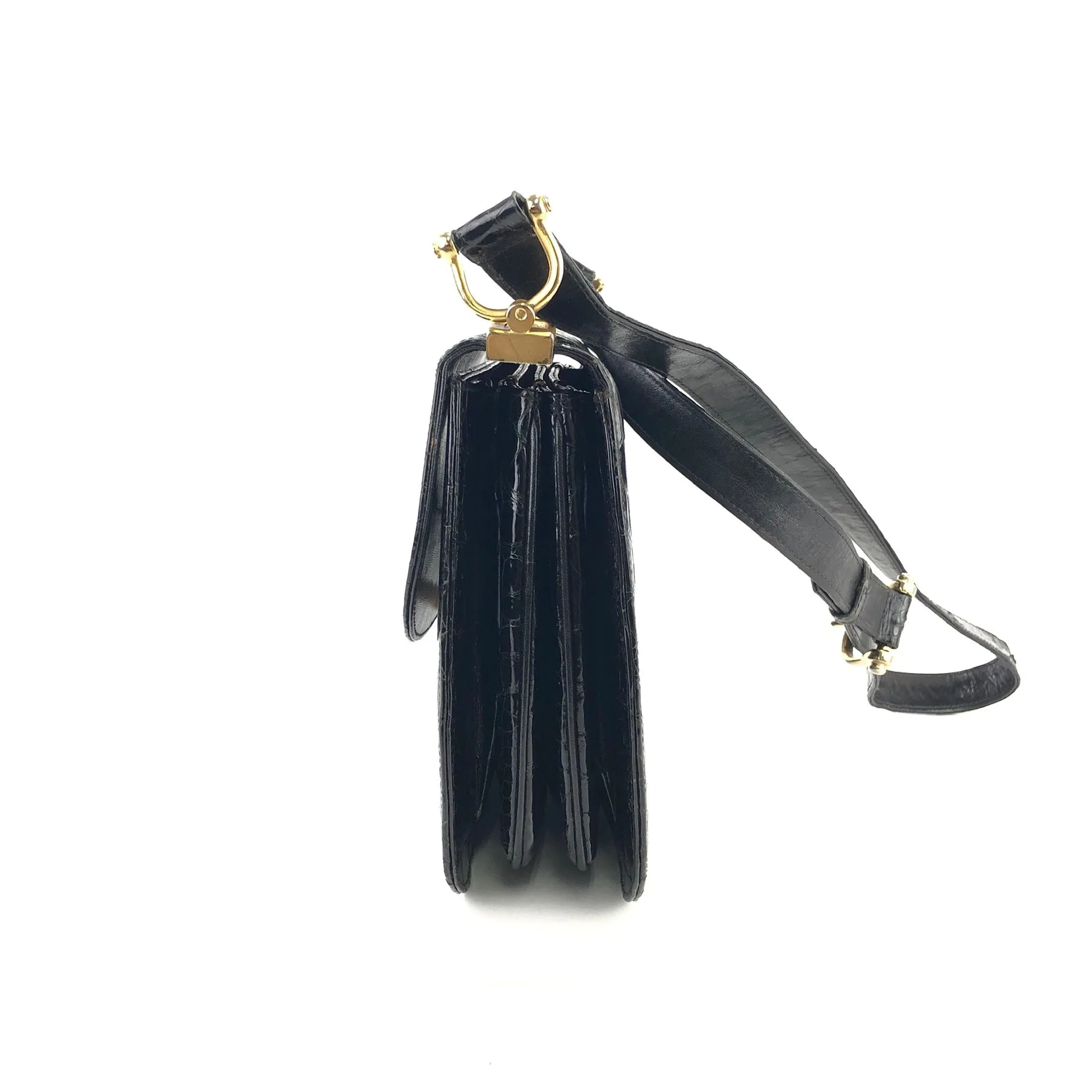 CELINE C logo Horse carriage Crocodile embossed leather Shoulder bag Black Old CELINE vintage 6tmne2