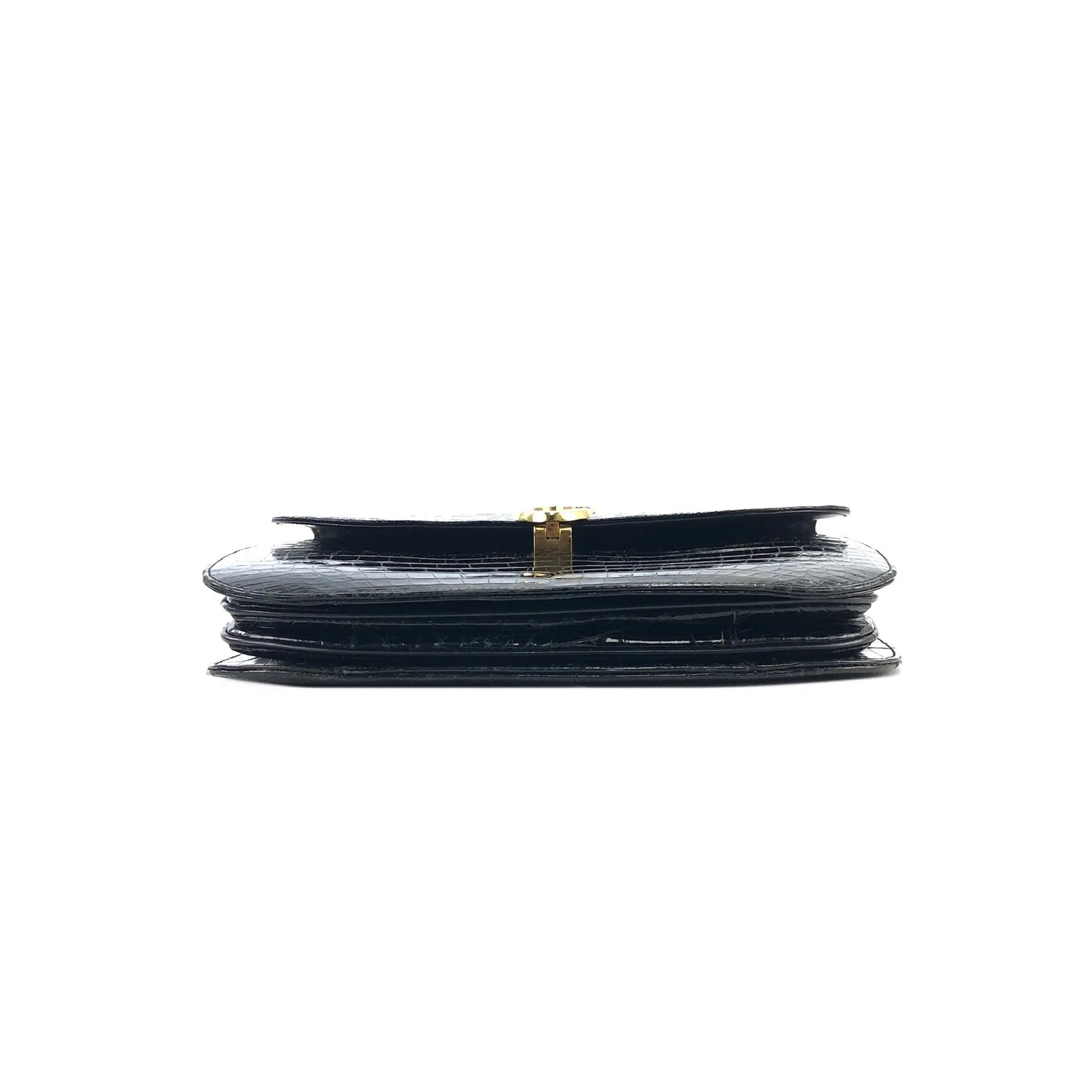 CELINE C logo Horse carriage Crocodile embossed leather Shoulder bag Black Old CELINE vintage 6tmne2