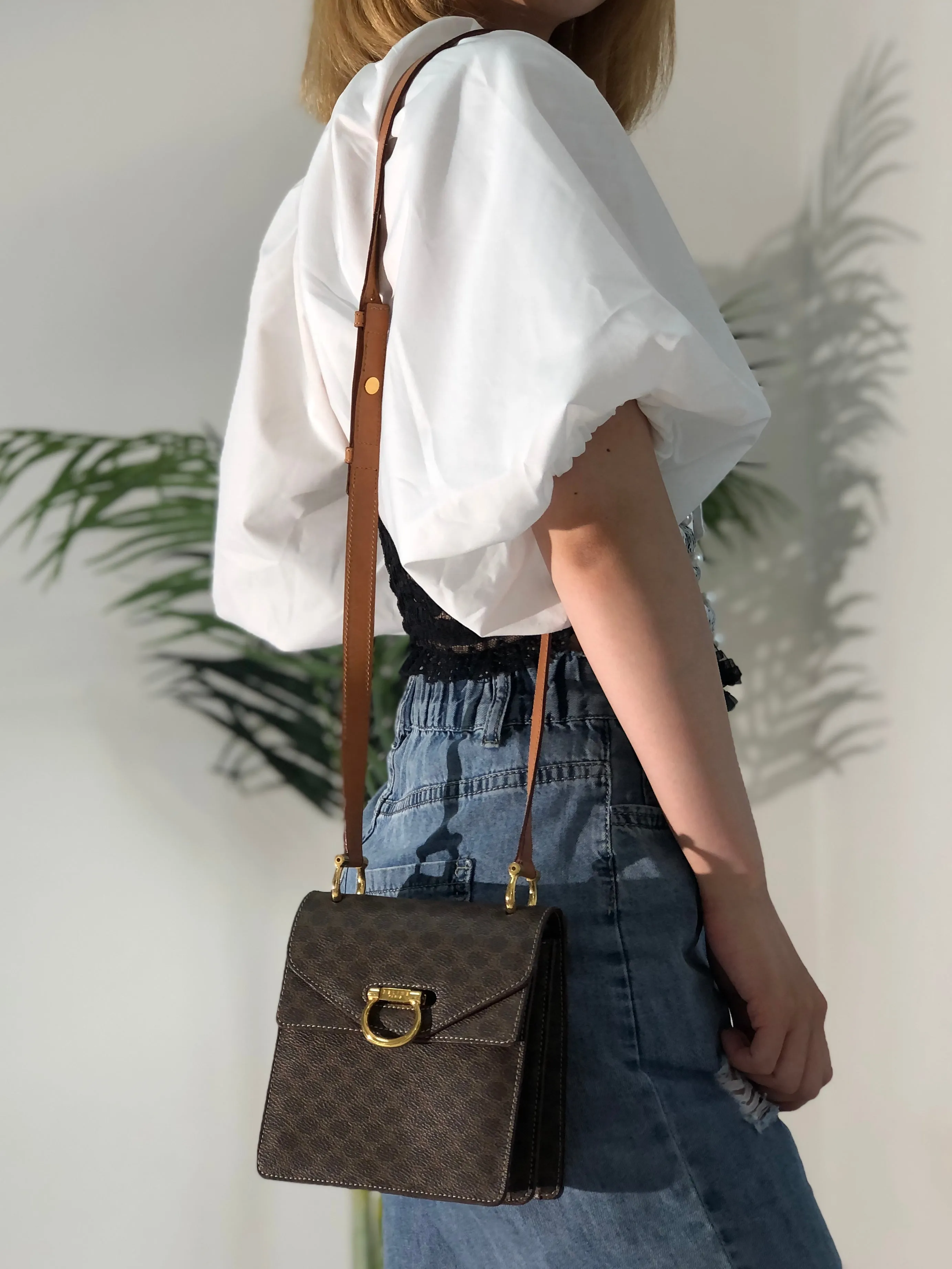 CELINE Macadam Gancini Double Flap Mini bag Shoulder bag Brown Vintage Old CELINE s5ygdx