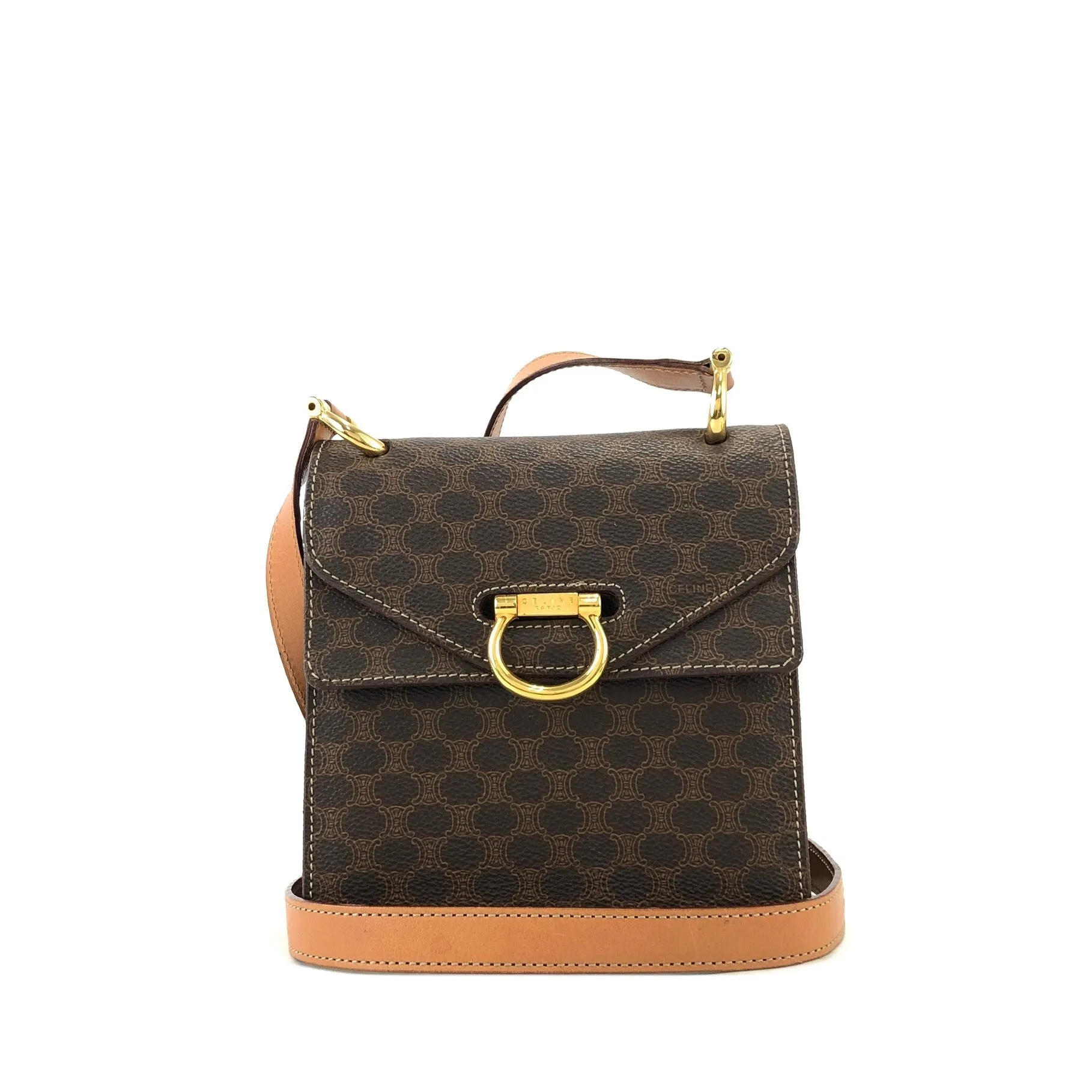 CELINE Macadam Gancini Double Flap Mini bag Shoulder bag Brown Vintage Old CELINE s5ygdx