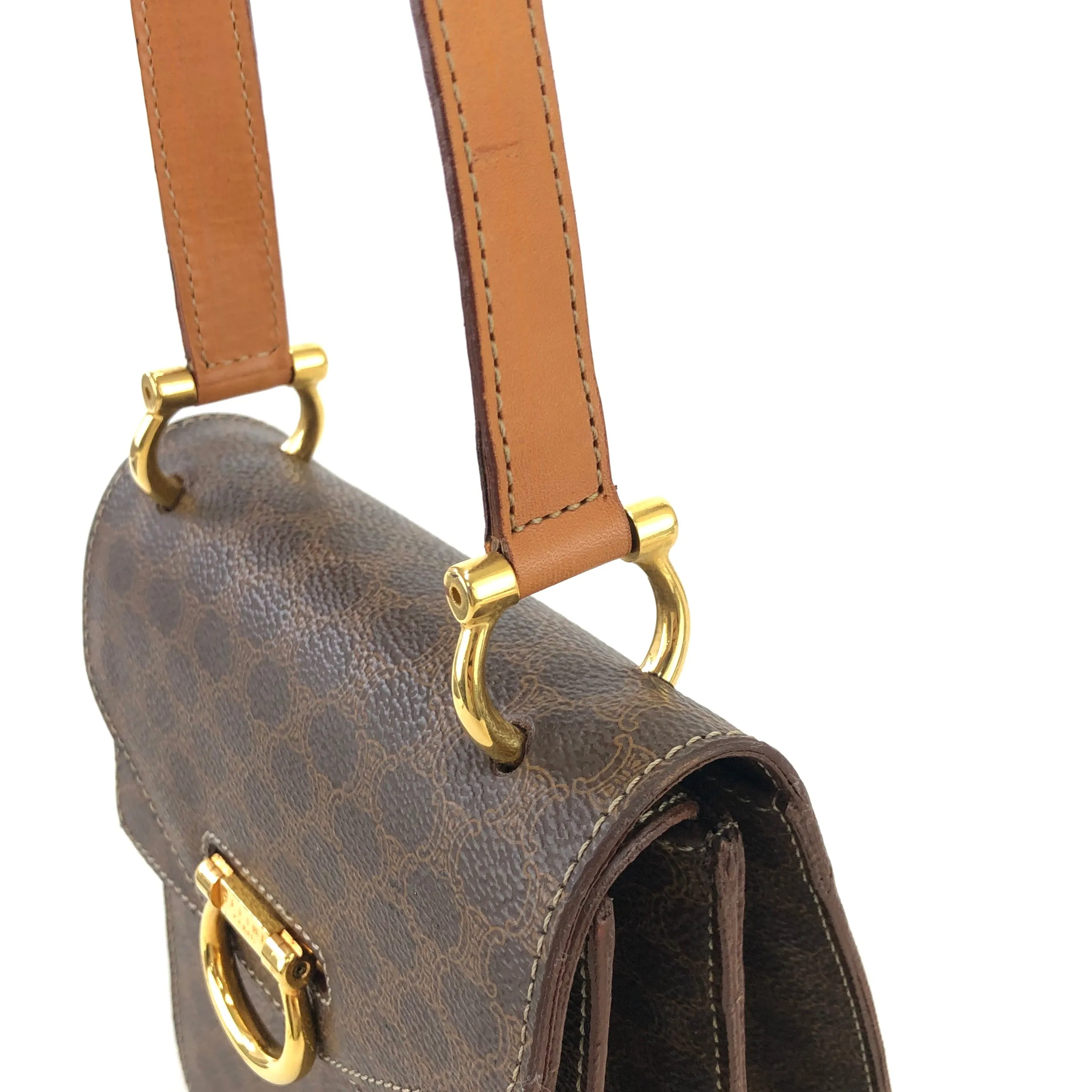CELINE Macadam Gancini Double Flap Mini bag Shoulder bag Brown Vintage Old CELINE s5ygdx