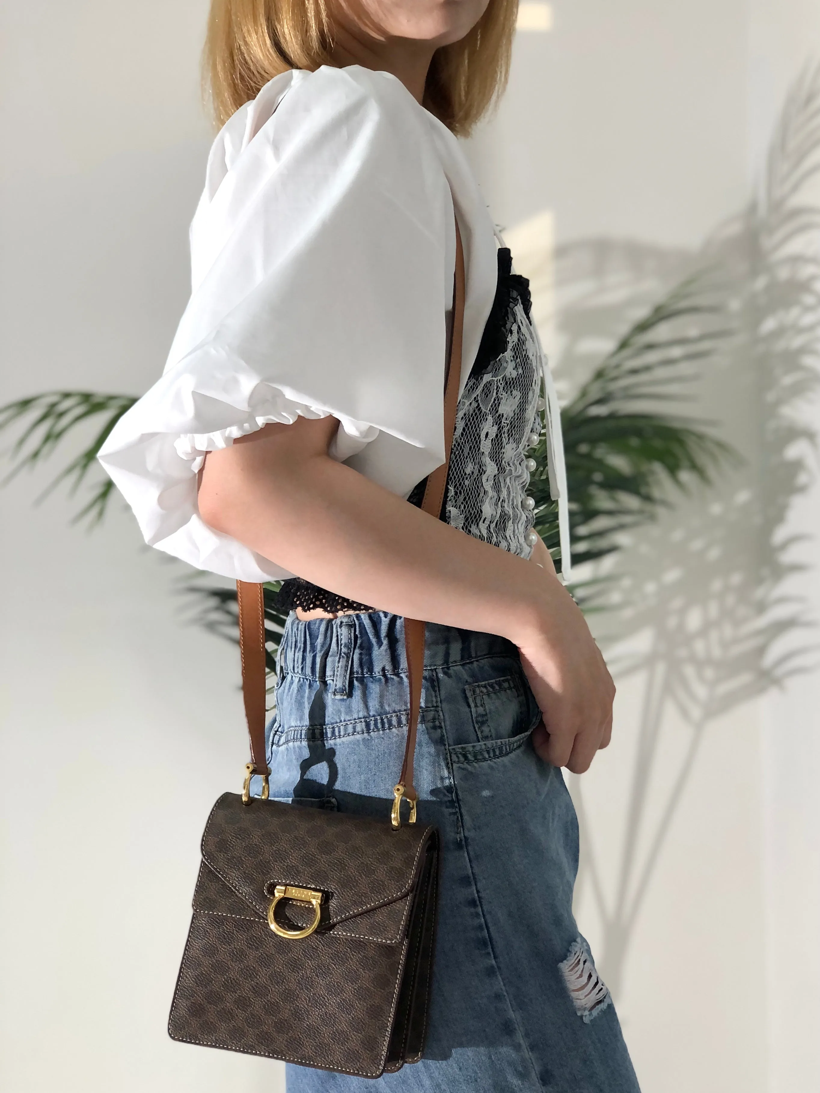 CELINE Macadam Gancini Double Flap Mini bag Shoulder bag Brown Vintage Old CELINE s5ygdx