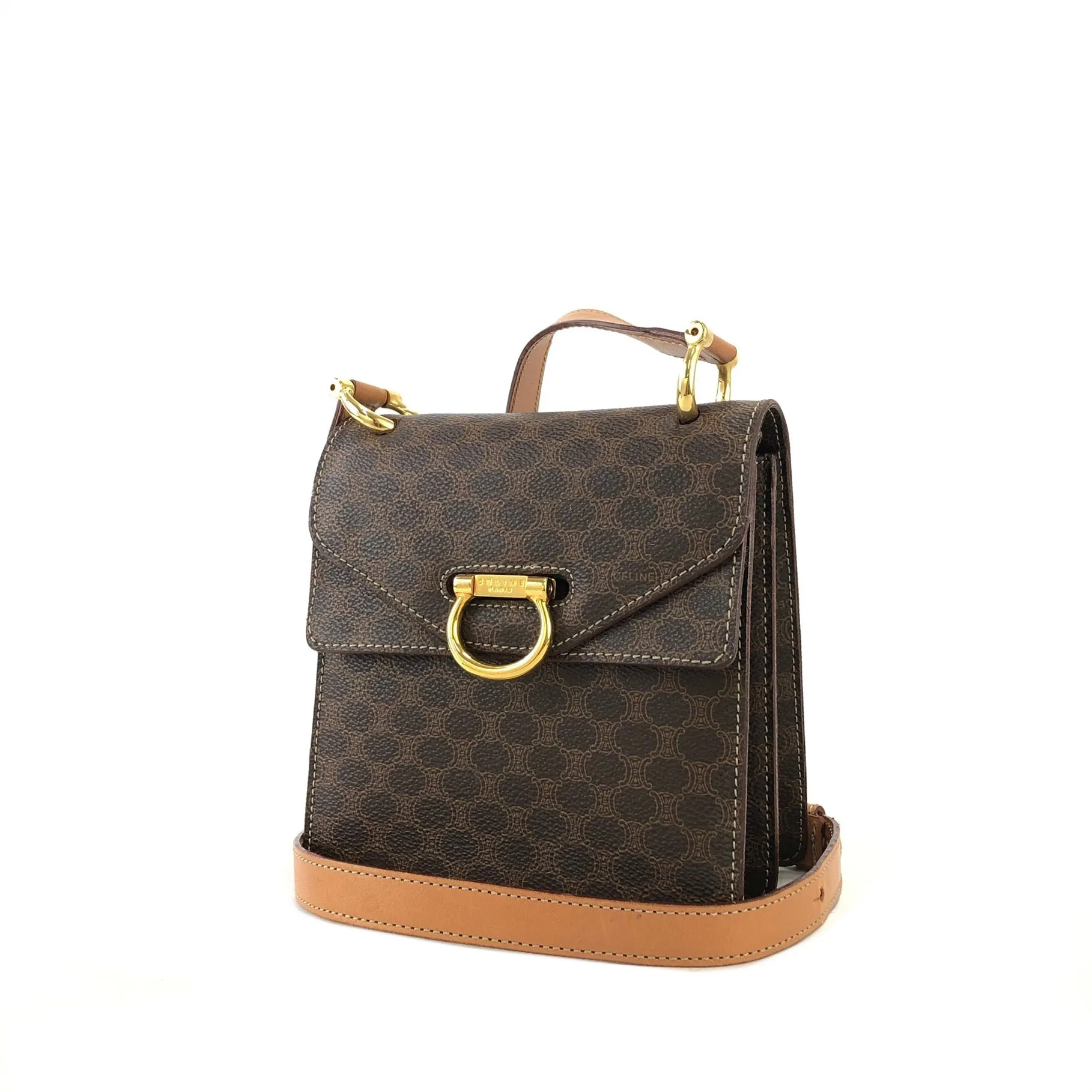 CELINE Macadam Gancini Double Flap Mini bag Shoulder bag Brown Vintage Old CELINE s5ygdx