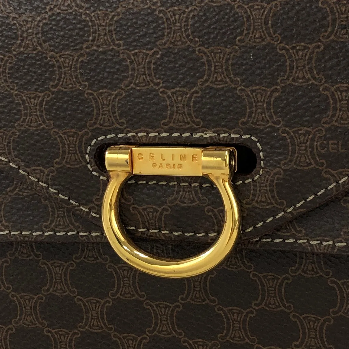CELINE Macadam Gancini Double Flap Mini bag Shoulder bag Brown Vintage Old CELINE s5ygdx