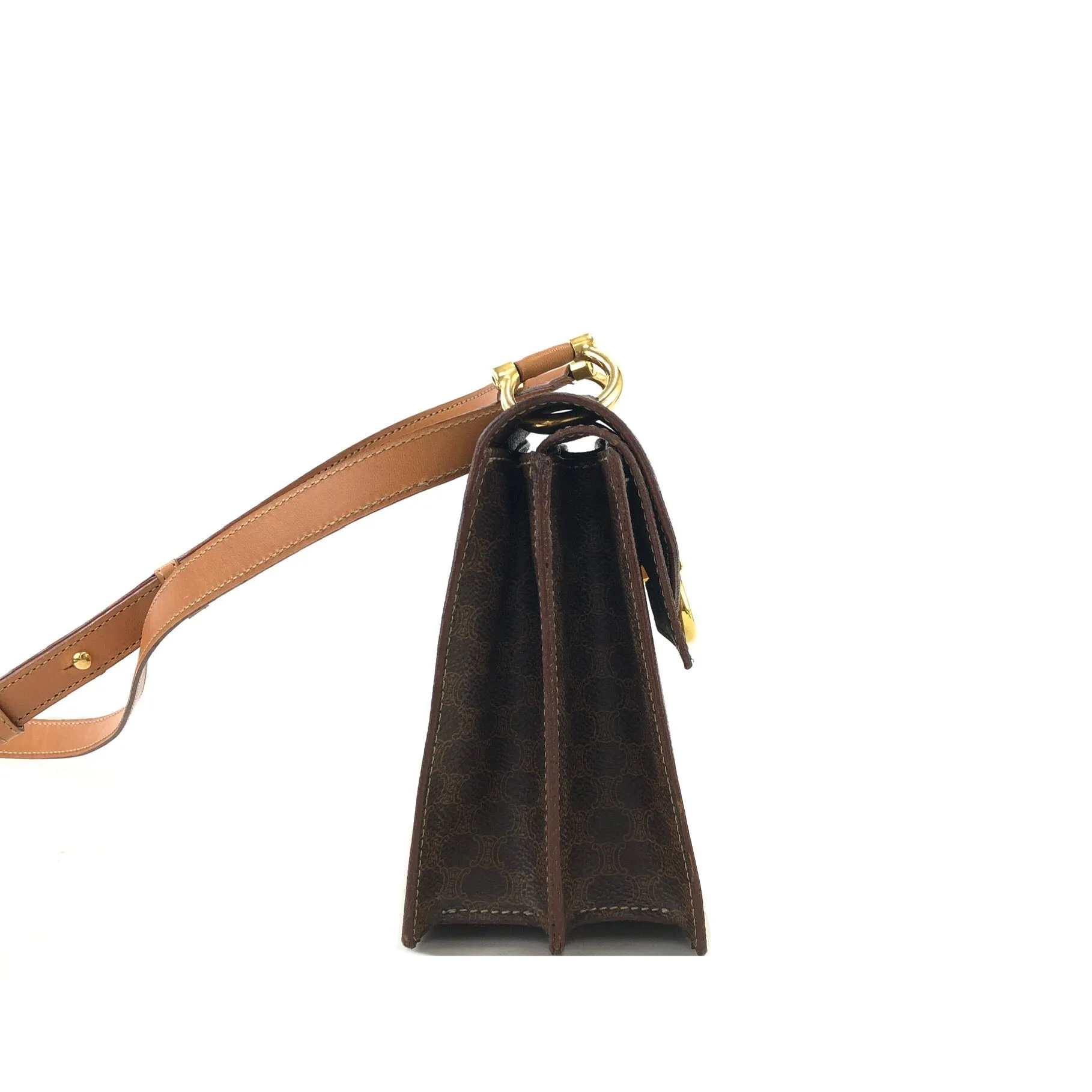 CELINE Macadam Gancini Double Flap Mini bag Shoulder bag Brown Vintage Old CELINE s5ygdx