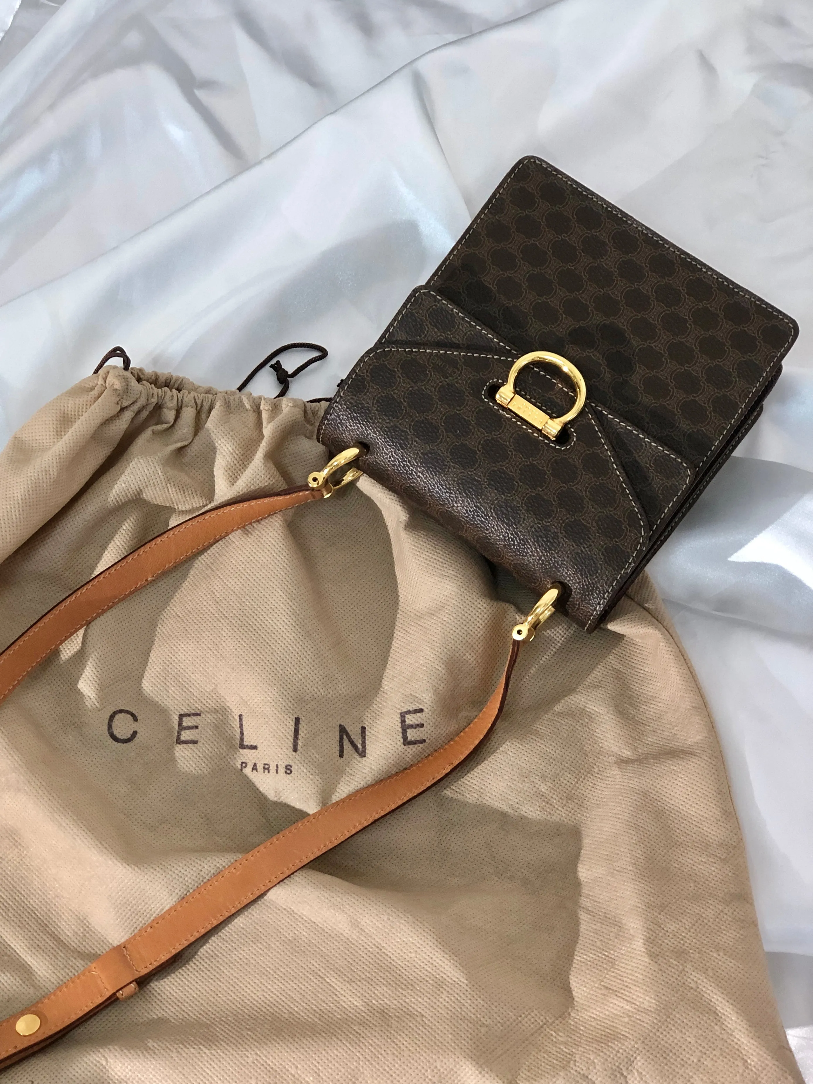 CELINE Macadam Gancini Double Flap Mini bag Shoulder bag Brown Vintage Old CELINE s5ygdx
