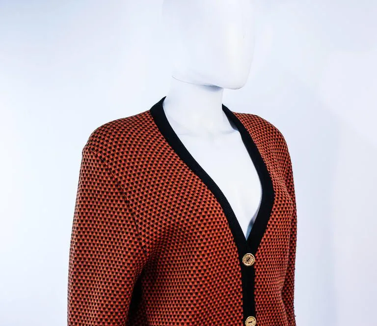 CELINE Orange and Brown Printed Wool Sweater Size 6-8