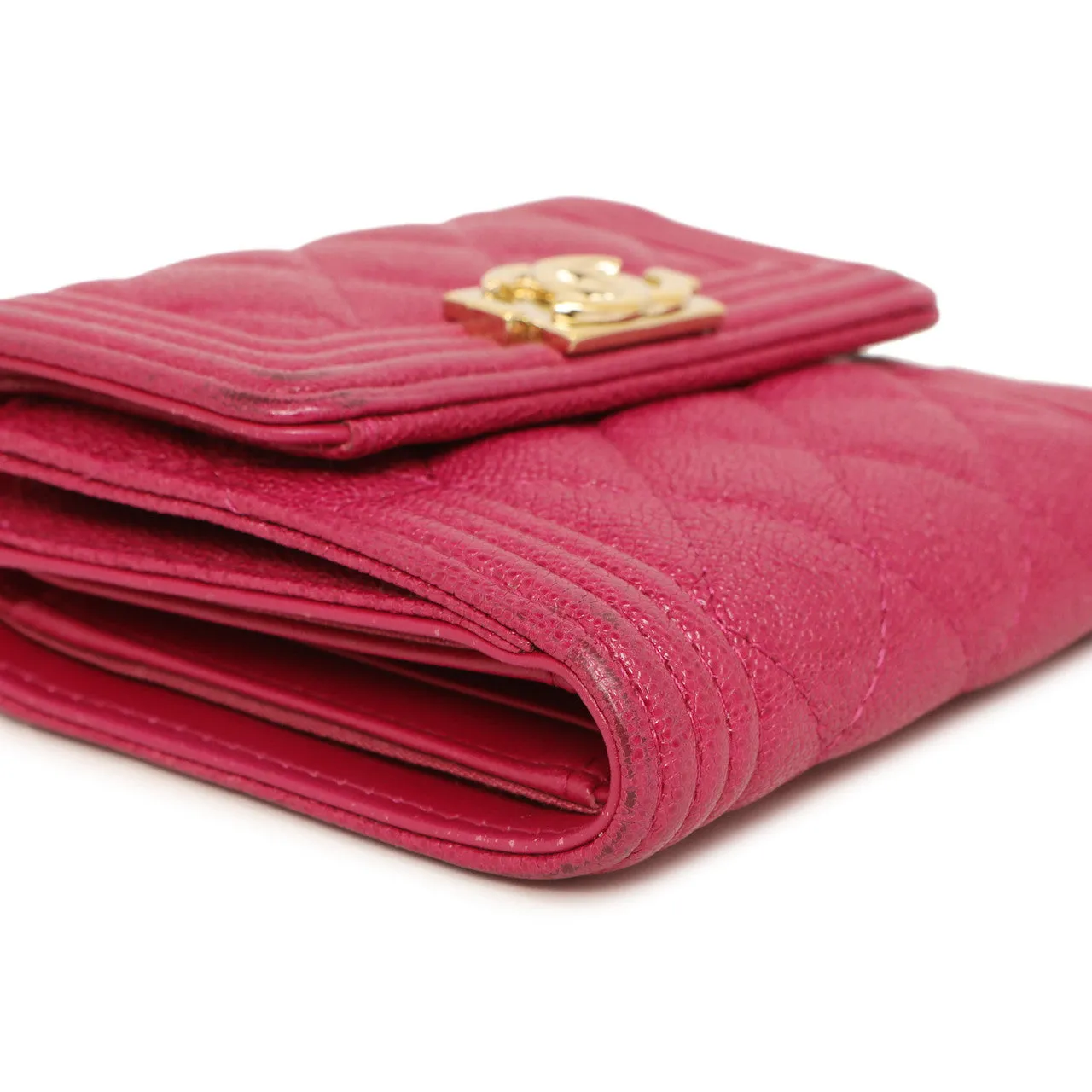 Chanel Fuchsia Quilted Caviar Boy Compact Wallet