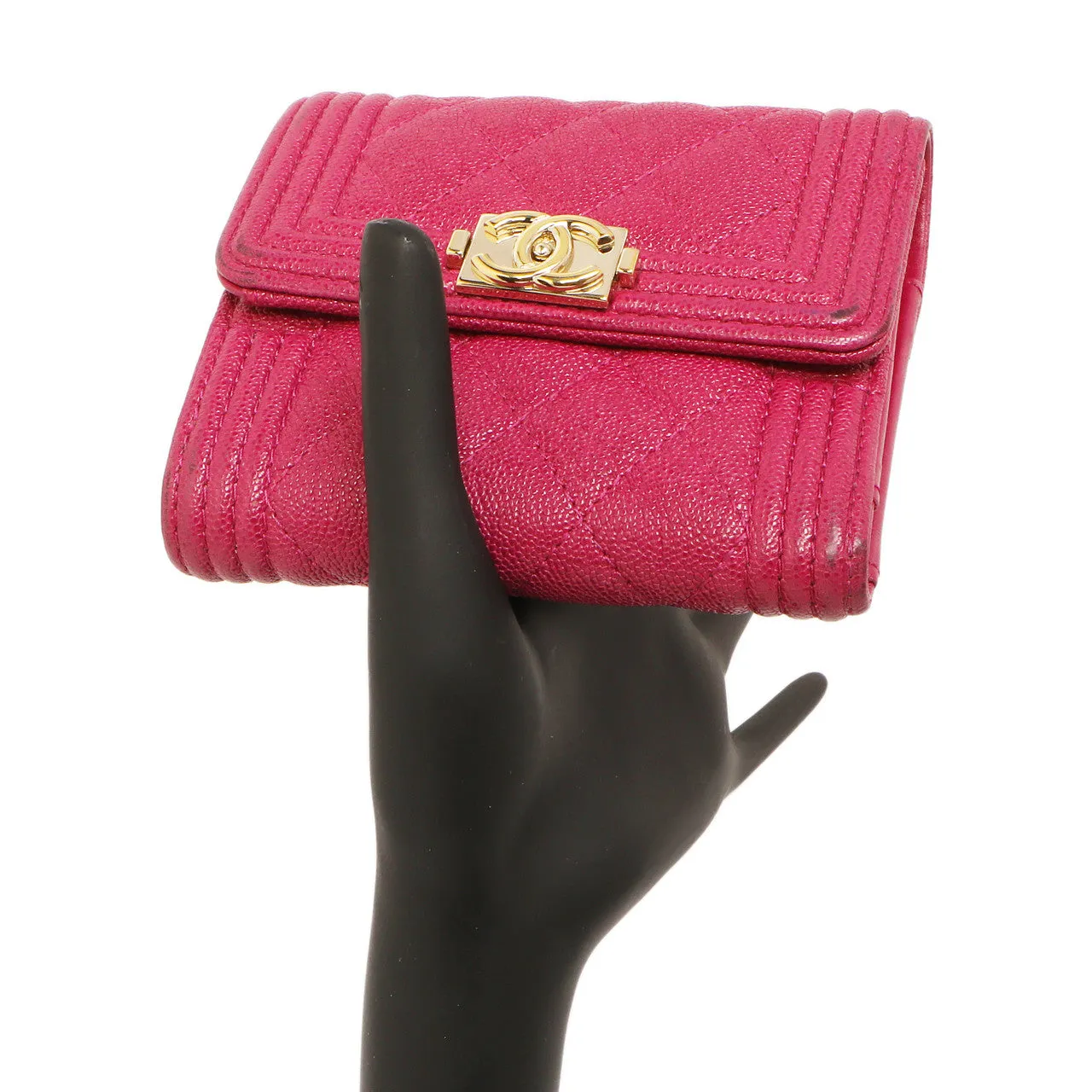 Chanel Fuchsia Quilted Caviar Boy Compact Wallet