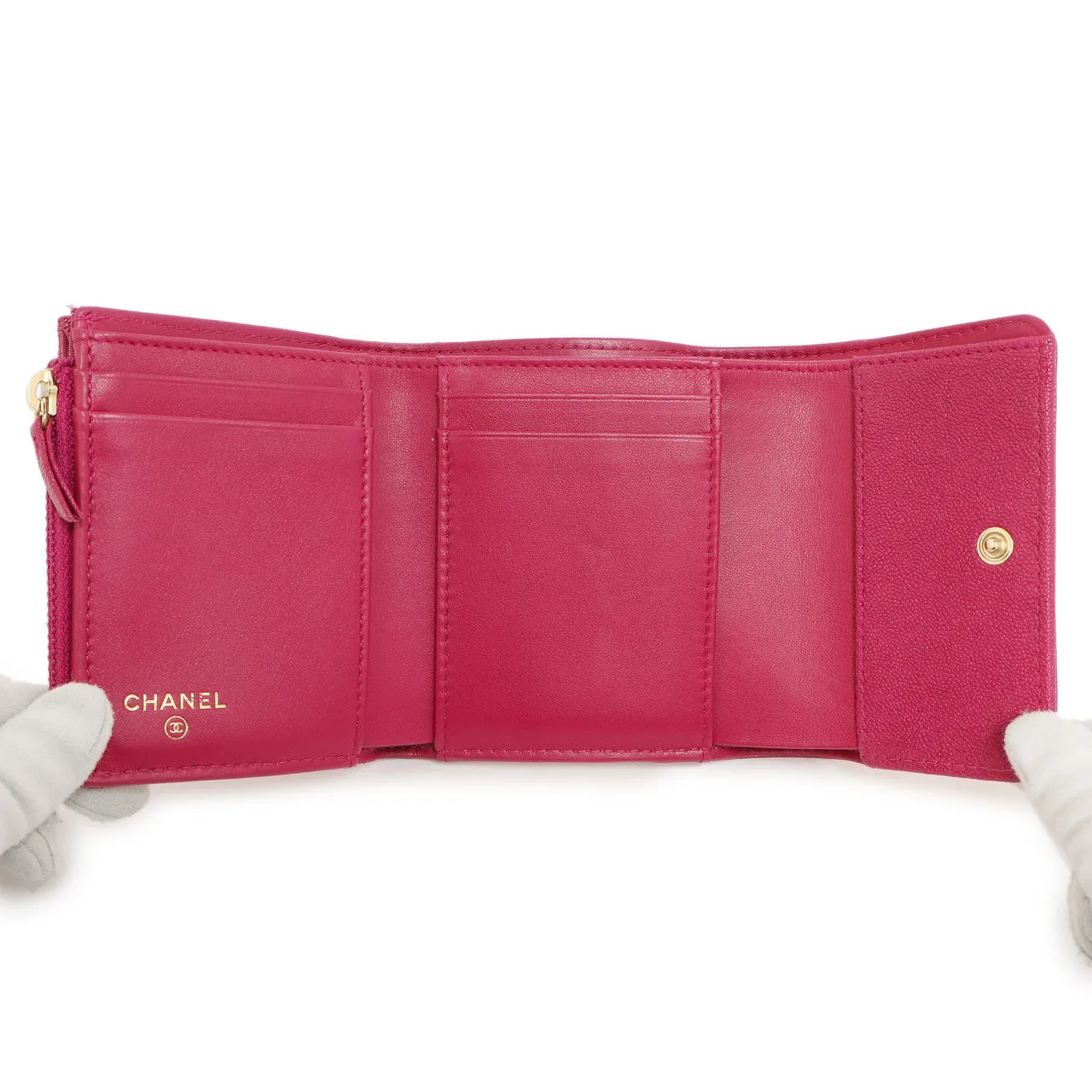 Chanel Fuchsia Quilted Caviar Boy Compact Wallet
