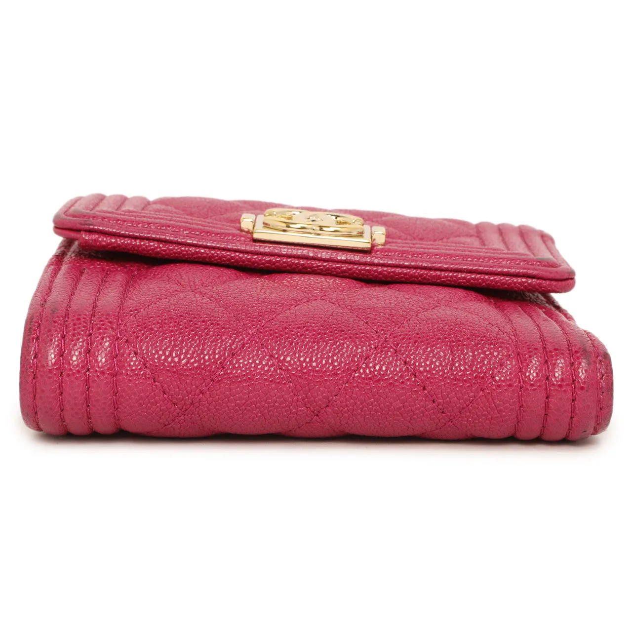Chanel Fuchsia Quilted Caviar Boy Compact Wallet