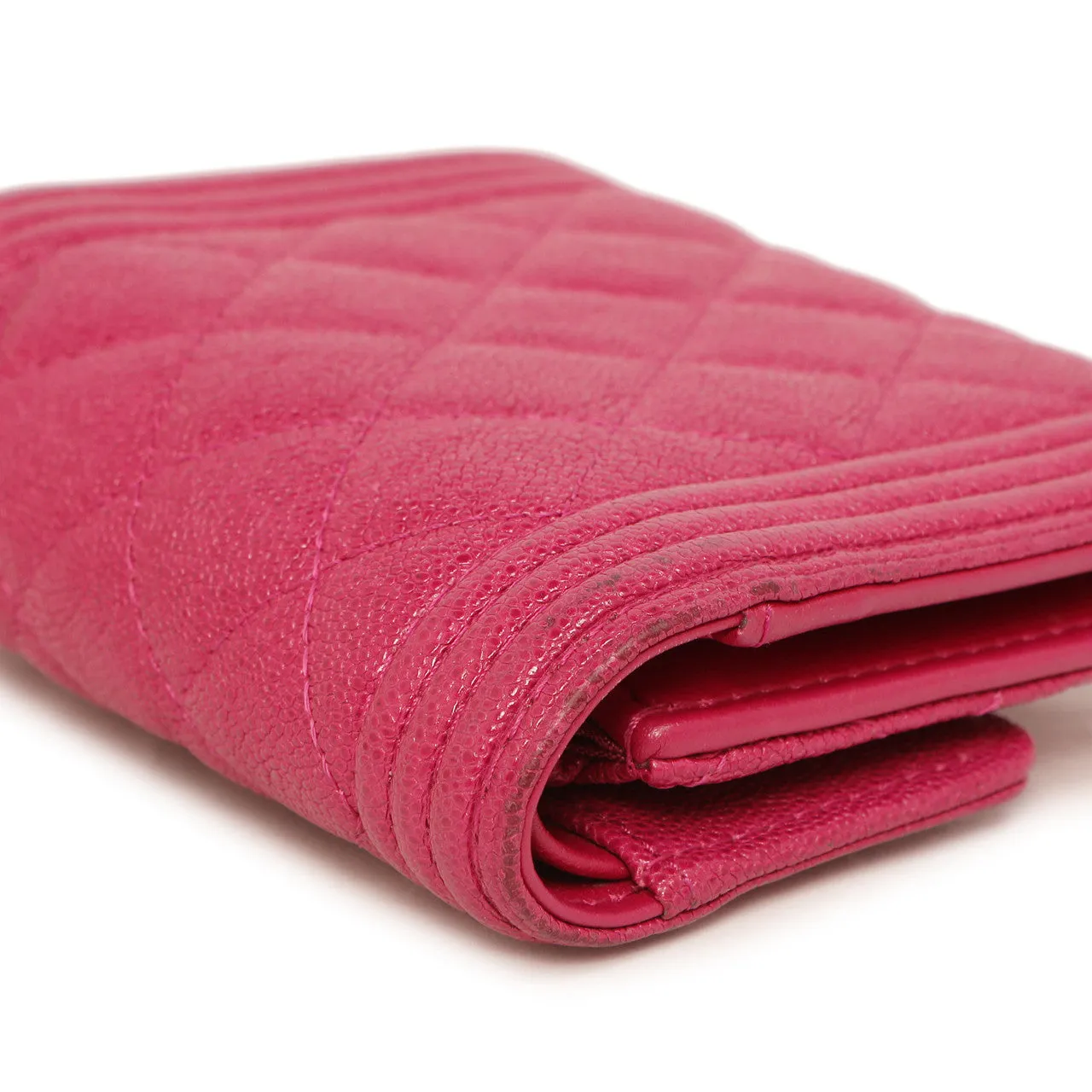 Chanel Fuchsia Quilted Caviar Boy Compact Wallet