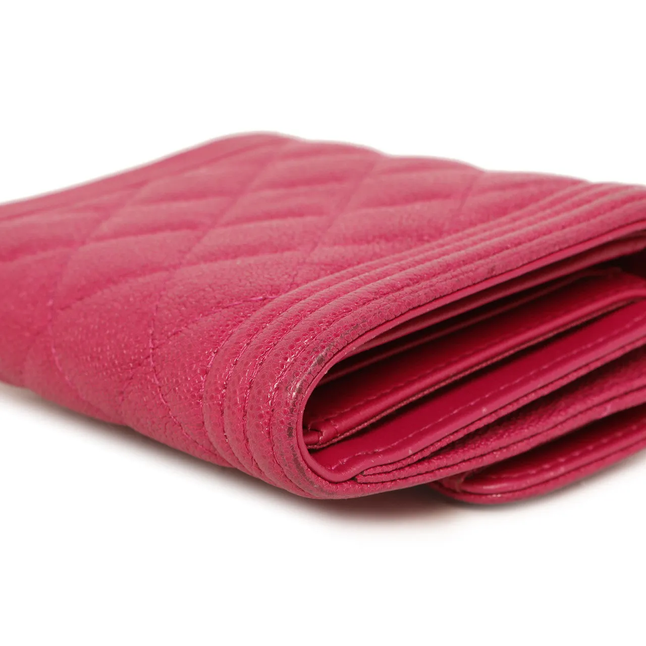 Chanel Fuchsia Quilted Caviar Boy Compact Wallet