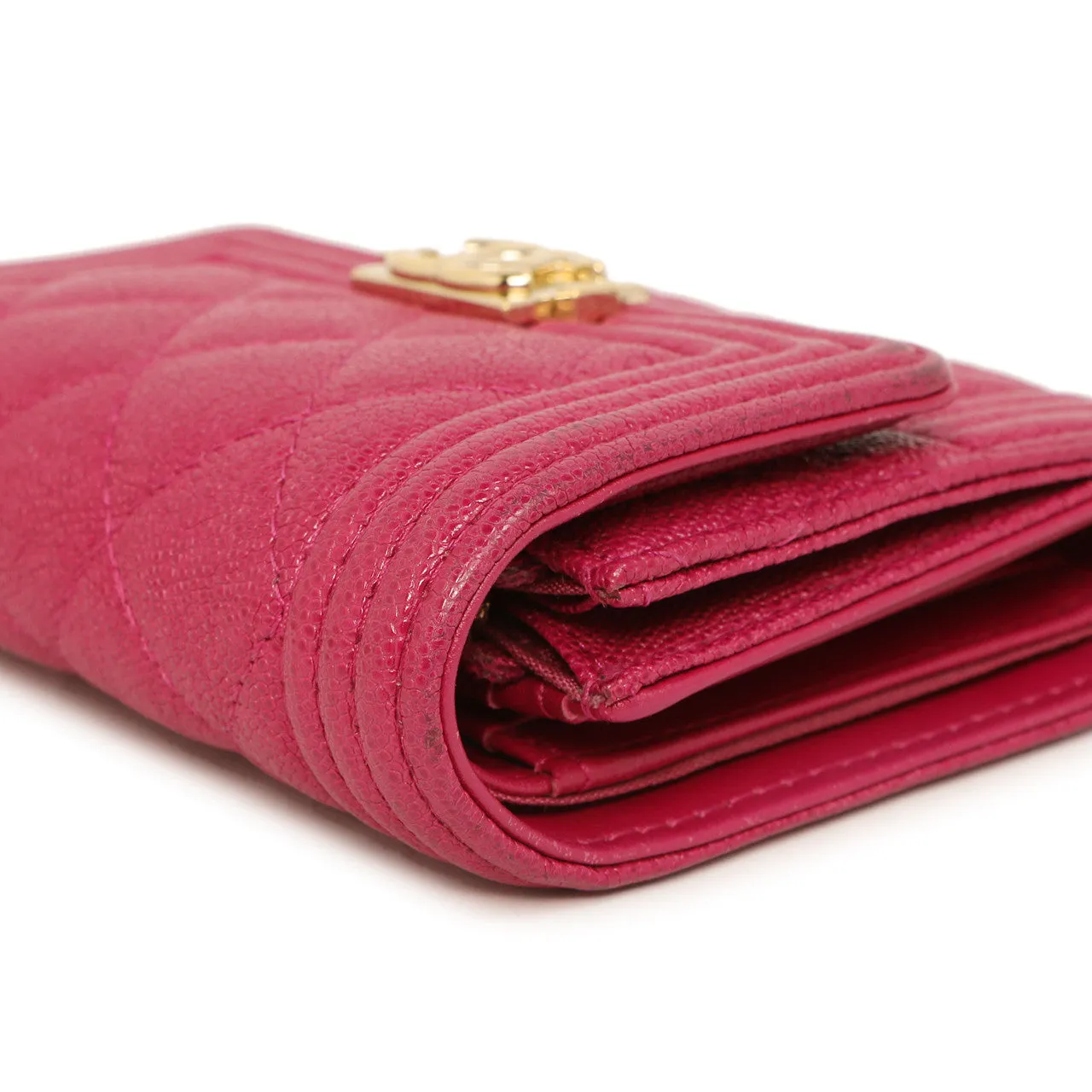 Chanel Fuchsia Quilted Caviar Boy Compact Wallet