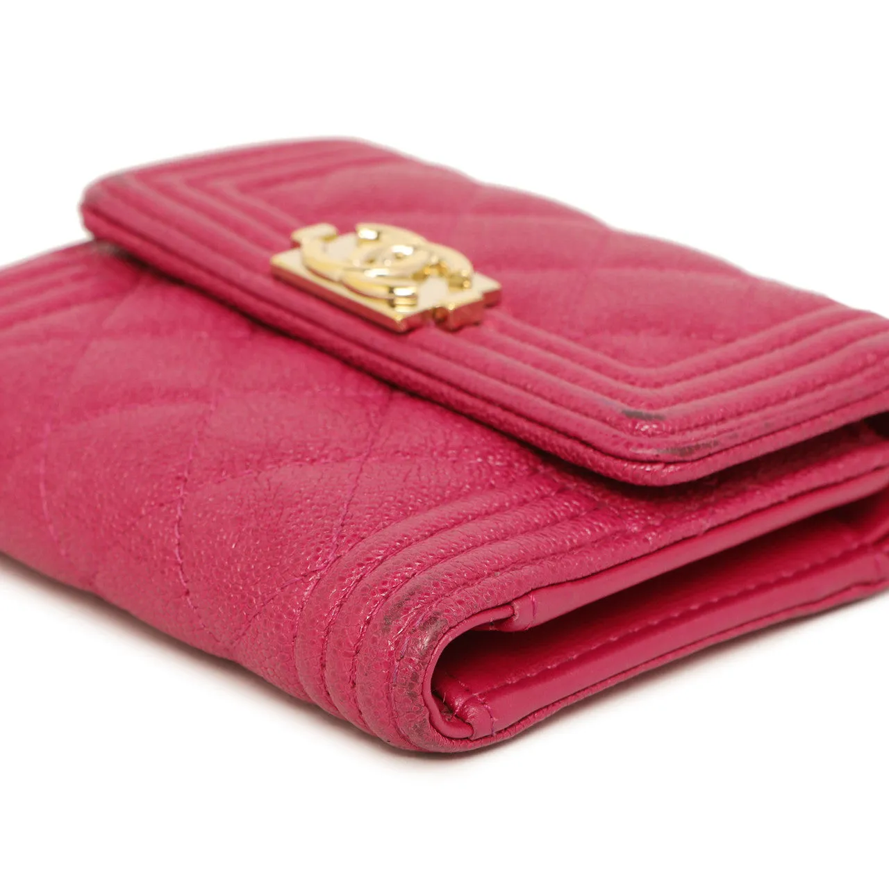 Chanel Fuchsia Quilted Caviar Boy Compact Wallet