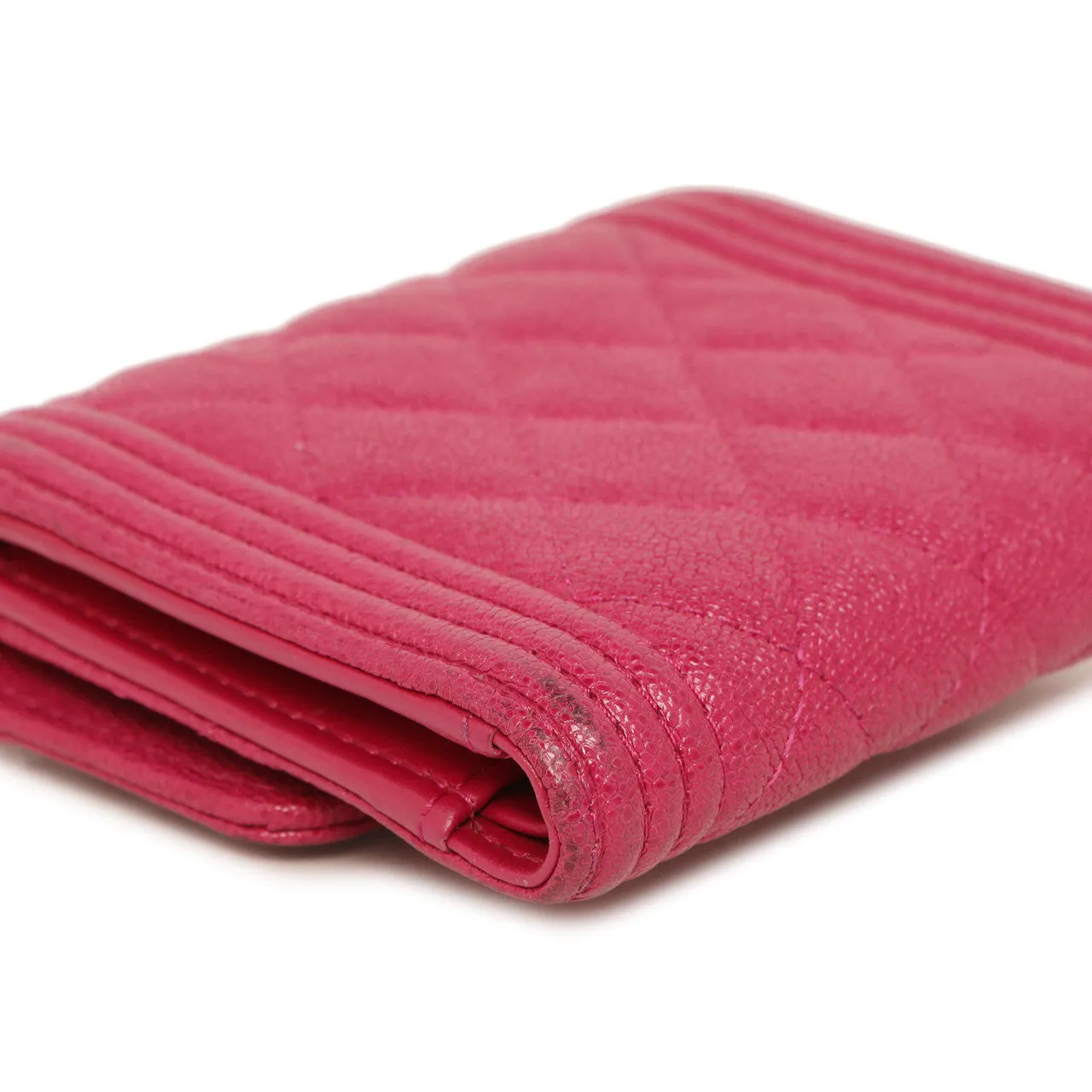 Chanel Fuchsia Quilted Caviar Boy Compact Wallet