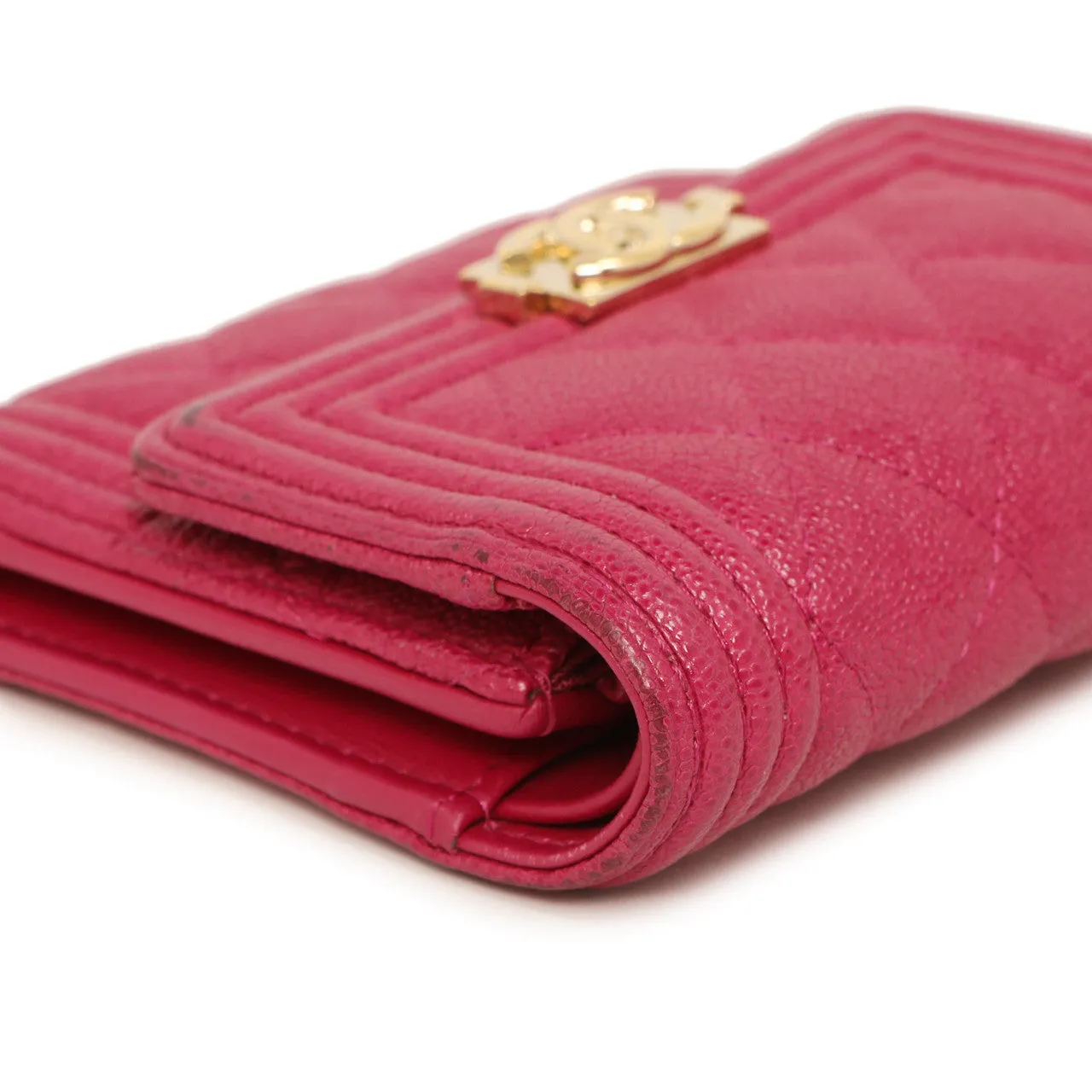 Chanel Fuchsia Quilted Caviar Boy Compact Wallet