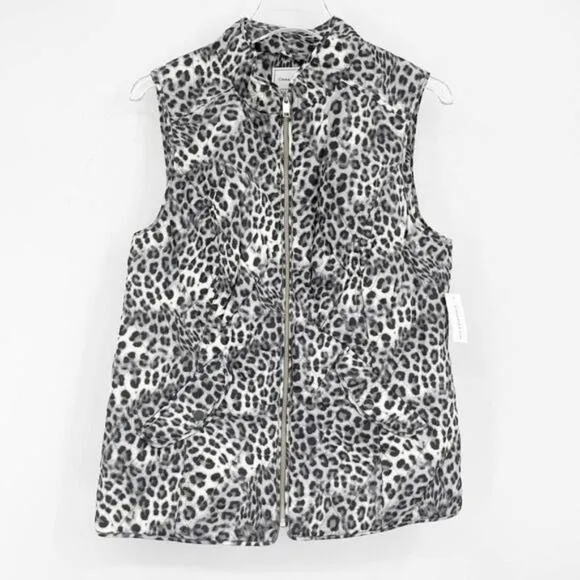 CHARTER CLUB Leopard Quilted Vest Winter Zip Up Jacket