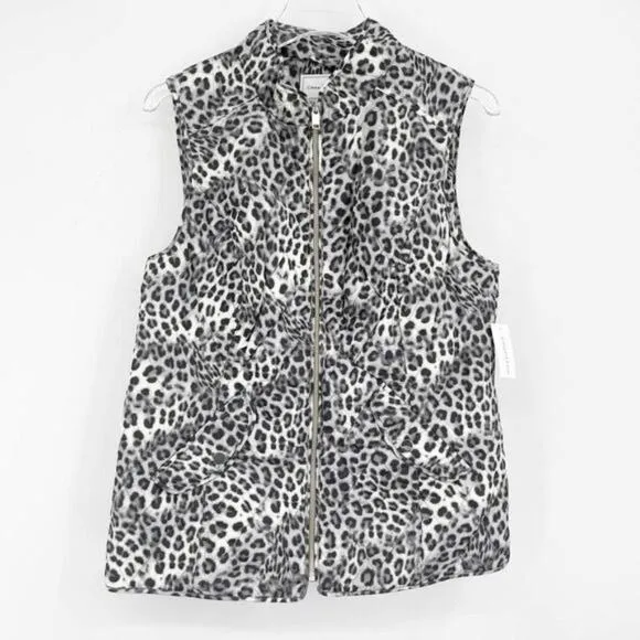 CHARTER CLUB Leopard Quilted Vest Winter Zip Up Jacket