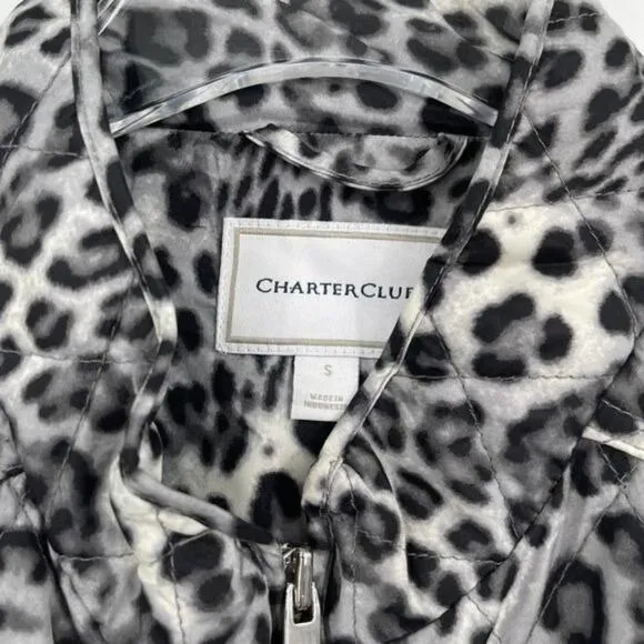 CHARTER CLUB Leopard Quilted Vest Winter Zip Up Jacket