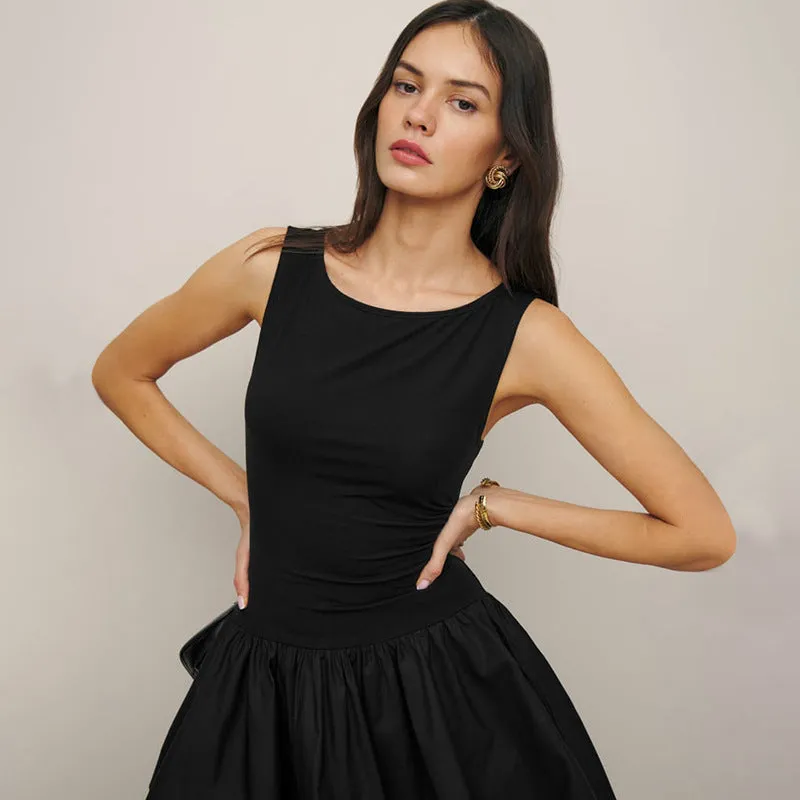 Chic Solid Color Round Neck Patchwork Sleeveless Dress for Summer Glam