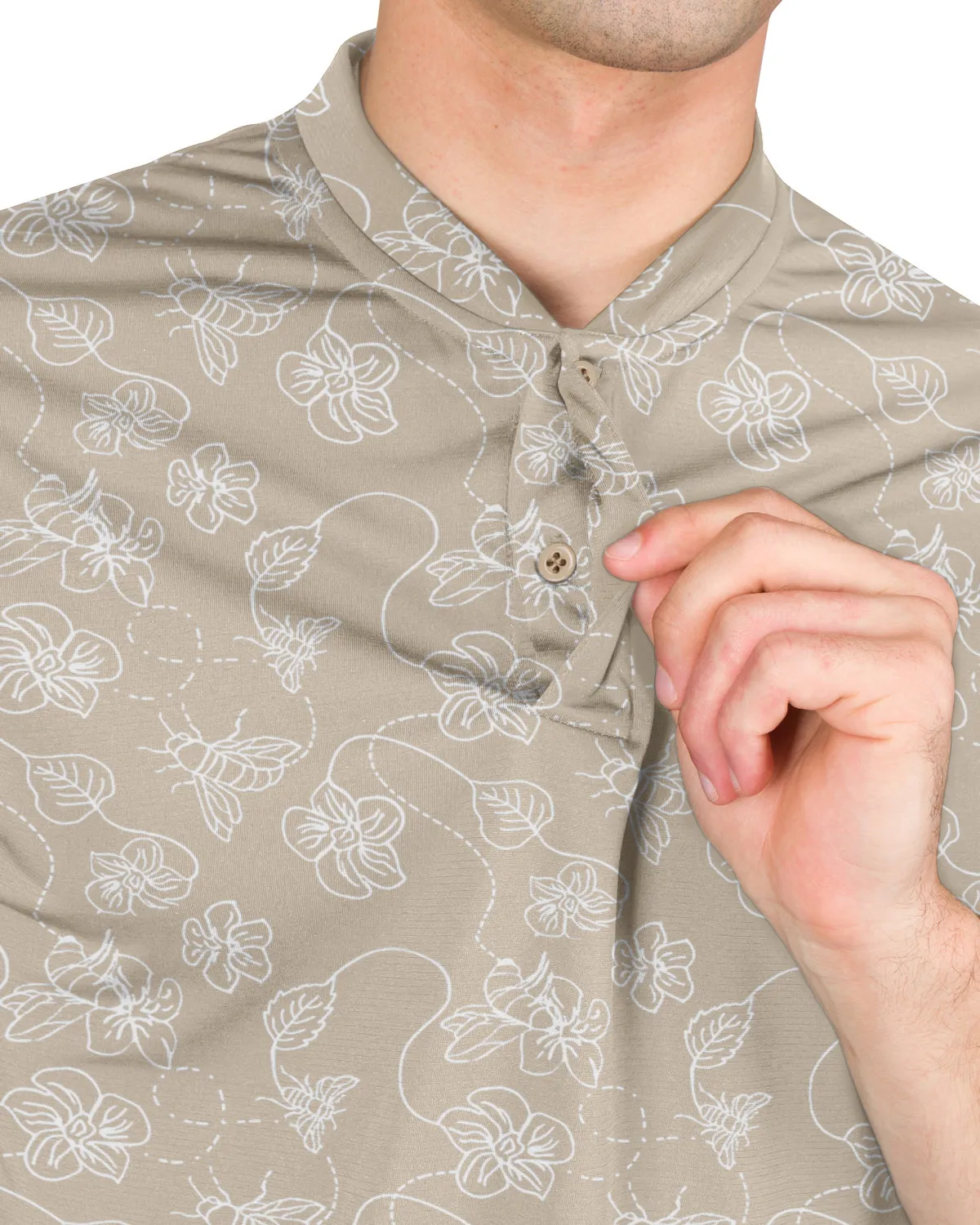 Collarless Dri-Fit Printed Polo