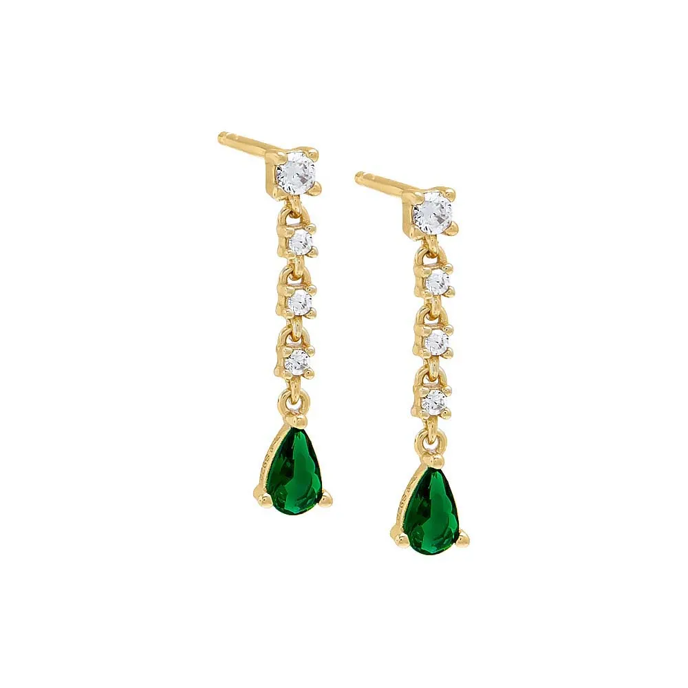 Colored CZ Teardrop Drop Stud Earring