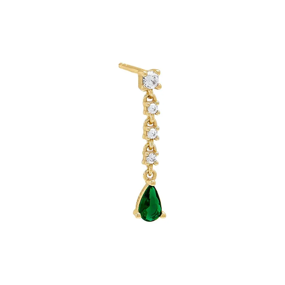 Colored CZ Teardrop Drop Stud Earring