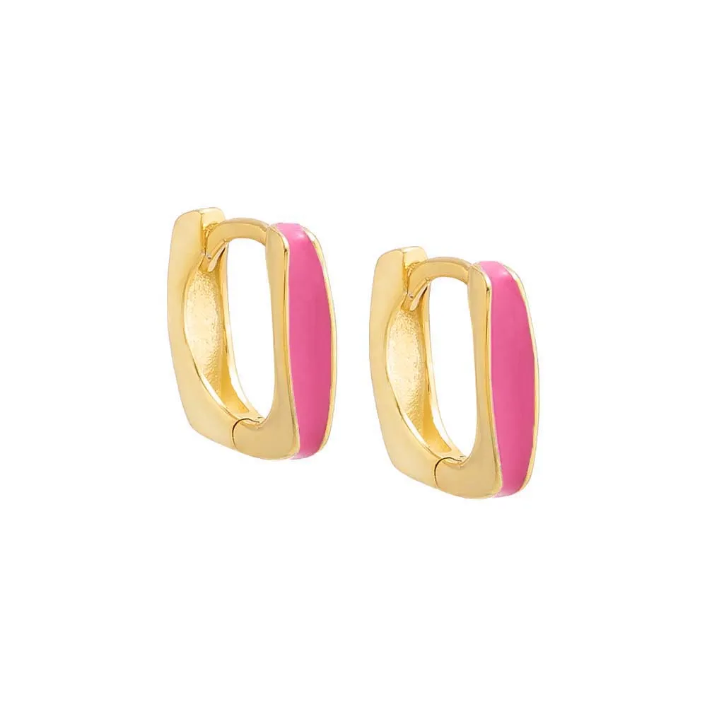 Colored Enamel Square Huggie Earring