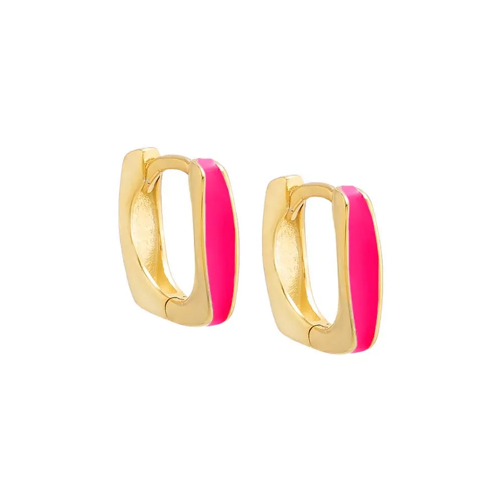 Colored Enamel Square Huggie Earring