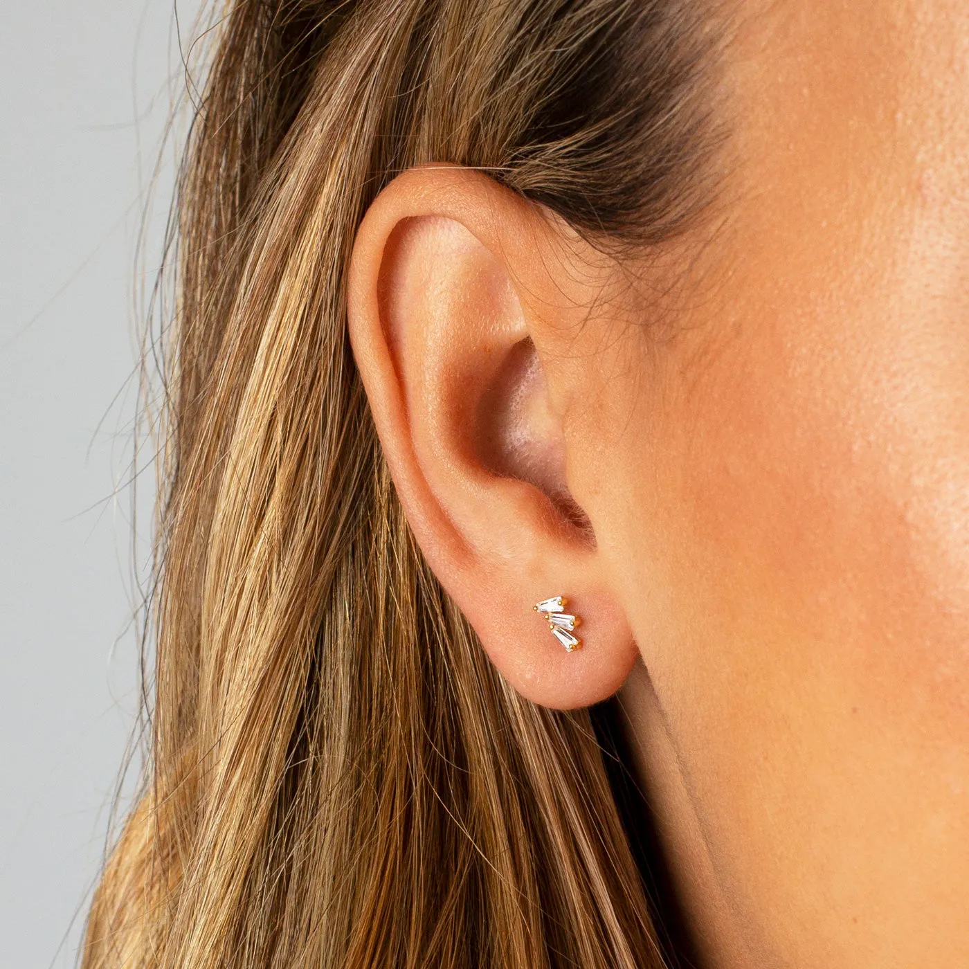 Colored Triple Baguette Stud Earring