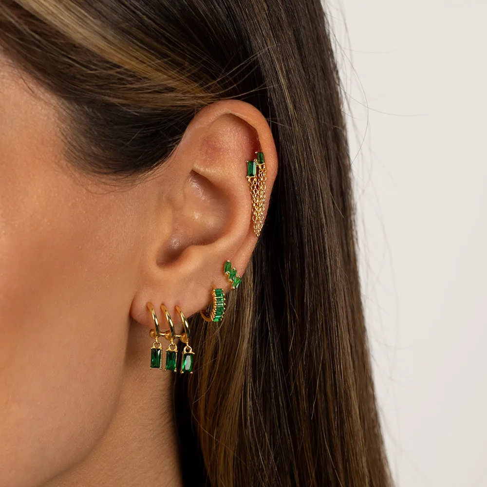Colored Triple Baguette Stud Earring