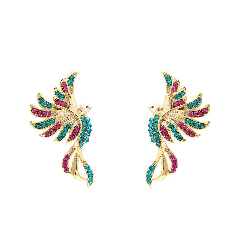 Colorful Auspicious Bird Ear Studs Women's Fashion