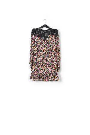 Colorful floral and polka-dot mixed-print dress
